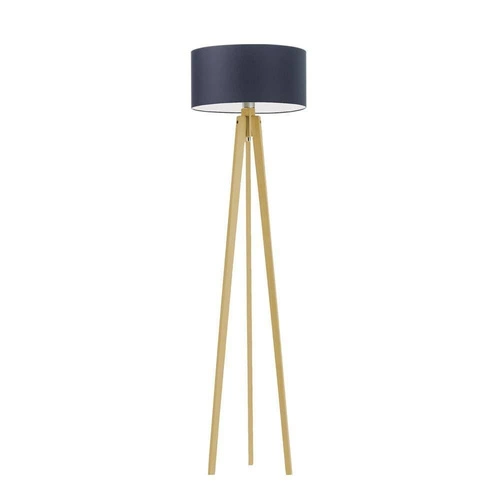 Lampa podłogowa MIAMI abażur granatowy stelaż dębowy