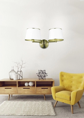 Kinkiet ścienny Ibis klasyczny podwójny z abażurem biały z włącznikiem do sypialni CANDELLUX