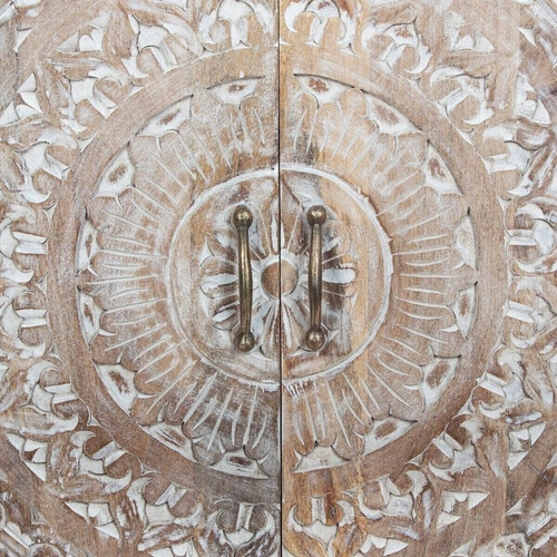 Komoda drewniana Shirel mango na nóżkach z frezowanym frontem do salonu Atmosphera 90 cm