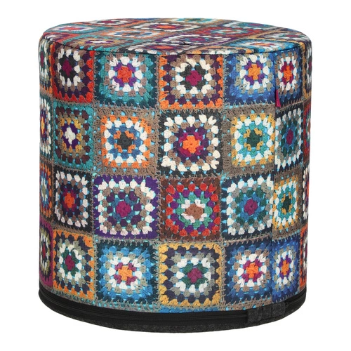 Pufa okrągła Overlay Intesi multikolor nowoczesna do salonu i sypialni zdejmowany pokrowiec