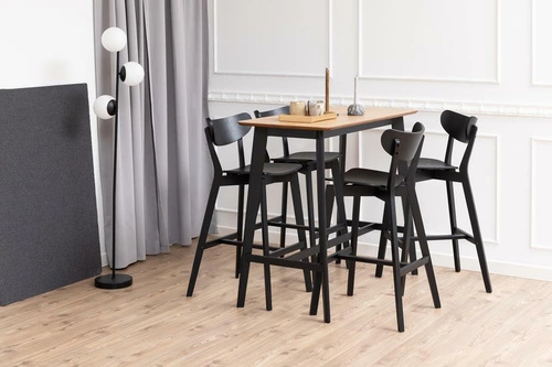 Stół barowy Roxby do kuchni i jadalni nowoczesny dąb naturalny czarne nogi Actona 120x60 cm