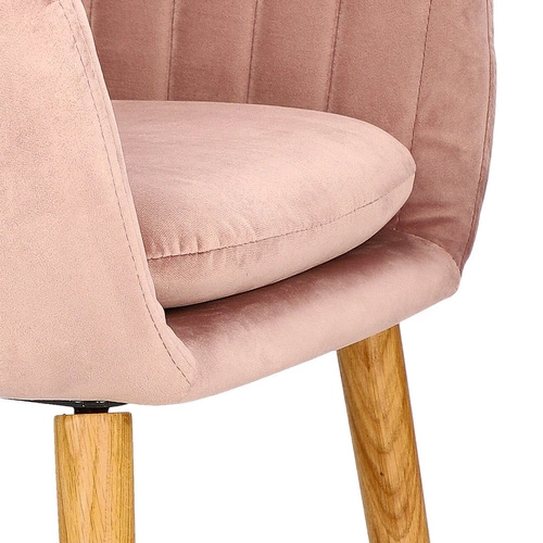 Krzesło do jadalni Emilia Actona welurowe różowe z podłokietnikami skandynawskie glamour