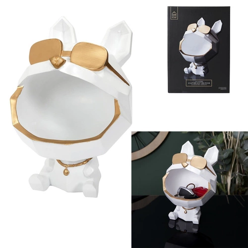 Organizer figurka pies biały glamour Intesi ceramiczny do salonu na biżuterię 23,5 cm