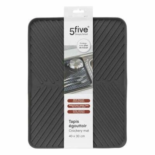 5five simply smart czarna mata ociekacz do naczyń TPE z rowkami na blat kuchenny 40x30 cm