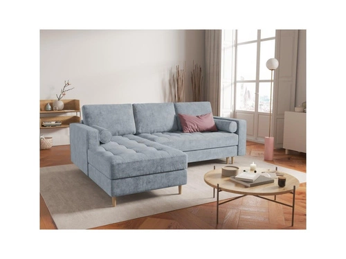 Narożnik z funkcją spania Gobi Light Blue Structured Fabric lewostronny