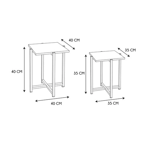 Zestaw 2 kwadratowych stolików kawowych Loka nowoczesny loftowy do salonu naturalny czarny