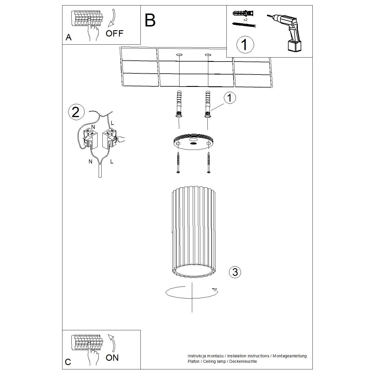 Plafon sufitowy IVAR czarny LED 4000K nowoczesny do salonu