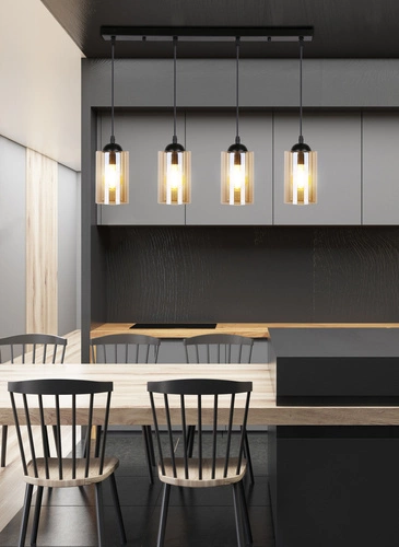Lampa wisząca Bistro czarny 4x40W E27  klosz brązowy