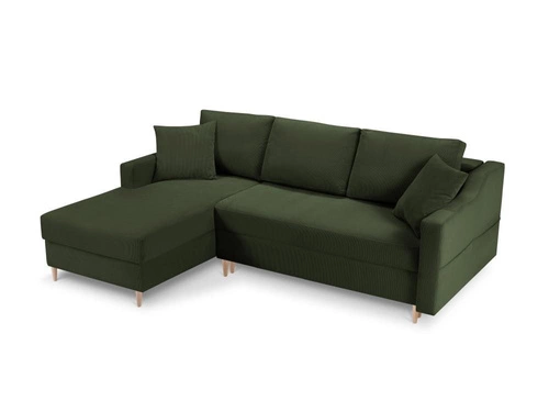Narożnik z funkcją spania Rose Bottle Green Corduroy lewostronny
