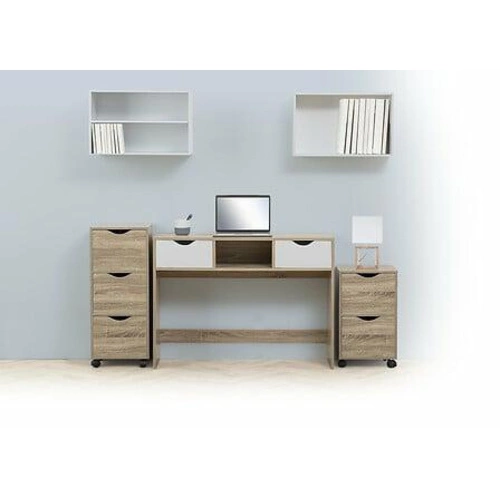 Szafka nocna 33 cm z 2 szufladami na kółkach, nowoczesna, naturalna - 5five simply smart