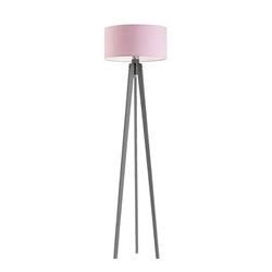 Lampa stojąca do salonu MIAMI trójnóg glamour z abażurem różowym drewniana personalizowana