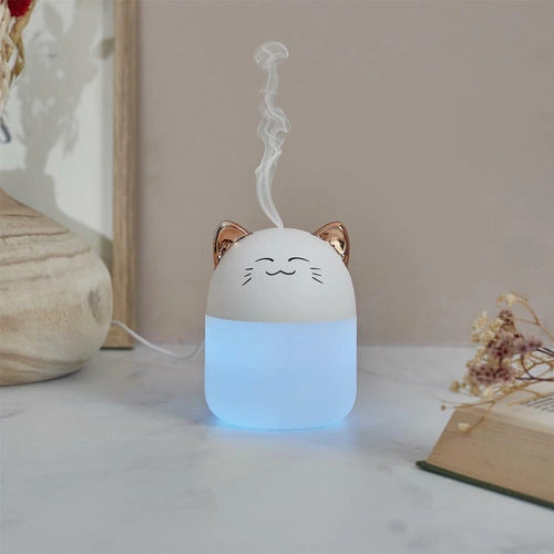 Nawilżacz powietrza Intesi Kot LED biały nowoczesny do pokoju dziecięcego i salonu