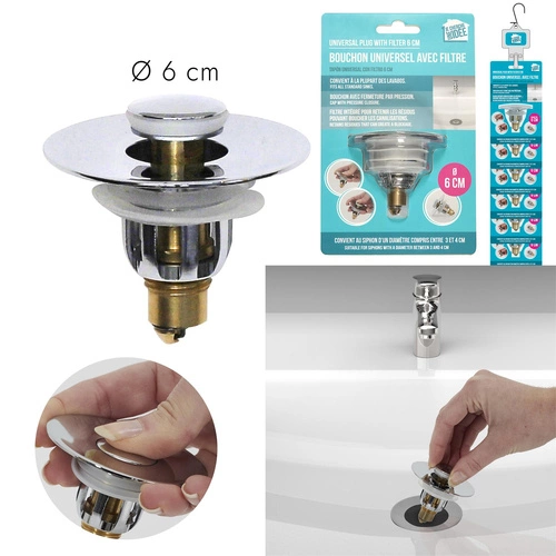 Korek do zlewu uniwersalny Intesi 6 cm chromowany metalowy do kuchni i łazienki nowoczesny