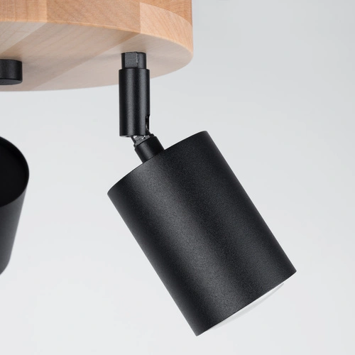 Plafon sufitowy VERDO 3P czarny skandynawski z drewnem do salonu i kuchni ruchomy