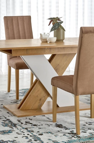 Stół rozkładany do jadalni Terol nowoczesny dąb lancelot biały blat 130–175x85 cm Intesi