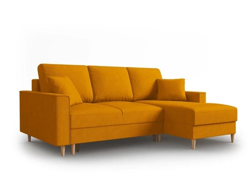 Narożnik z funkcją spania Cartadera Yellow Corduroy Prawostronna kolor nóg naturalny