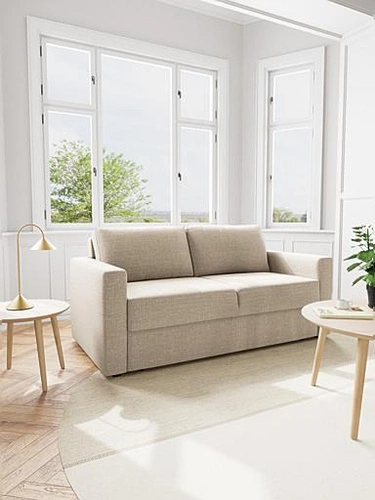 Sofa z funkcją spania Fleury beżowa dwuosobowa do salonu Actona