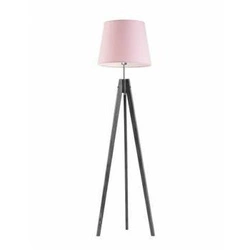 Lampa stojąca do salonu Aruba trójnóg drewniana z abażurem jasny różowy glamour Lysne