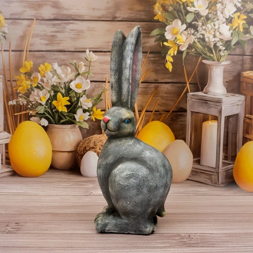 Intesi figurka wielkanocna zając z wysokimi uszami 50cm szara dekoracja na stół lub komodę