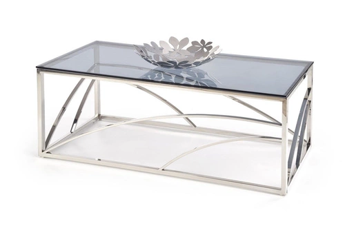 Stolik kawowy szklany prostokątny Taman srebrny 120x60 cm nowoczesny glamour do salonu