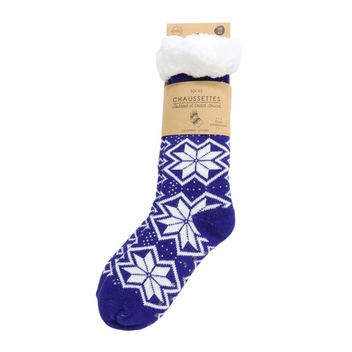 Intesi skarpetki damskie zimowe antypoślizgowe śnieżynki granatowe futerkowe 36-41