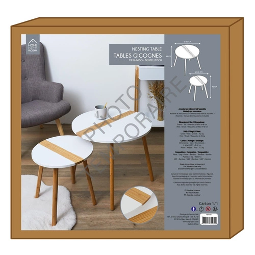 Zestaw 2 okrągłych stolików kawowych Paraiba biały drewniany skandynawski do salonu 2w1