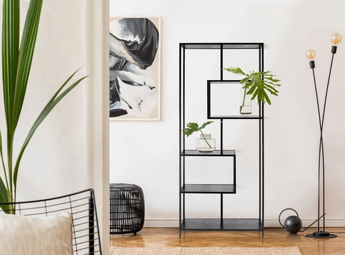 Regał na książki do salonu Oxford II czarny nowoczesny metalowy wysoki 77 cm Intesi