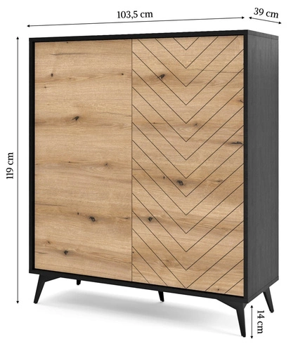 Komoda Fargo wysoka loftowa w jodełkę, komoda do salonu na nóżkach, nowoczesna 104 cm Intesi