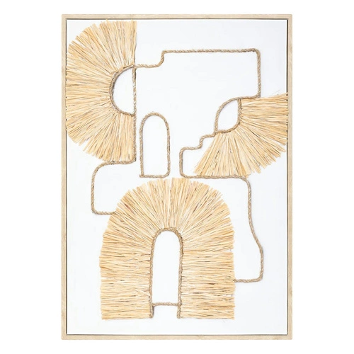 Dekoracja ścienna boho Inaya Atmosphera z drewna naturalna prostokątna do salonu 70x50 cm