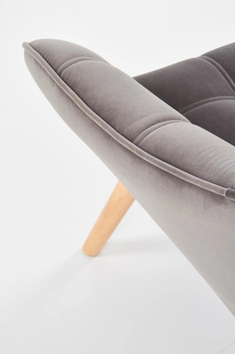 Fotel kubełkowy Kalmen welurowy szary skandynawski do salonu na drewnianych nogach