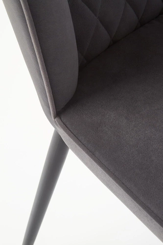 Krzesło do jadalni Emmy Intesi tapicerowane welur szare nowoczesne pikowane na czarnych nogach