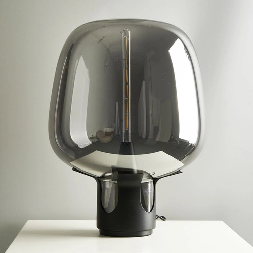 Nowoczesna czarna lampa stołowa FATA z przydymionym szkłem do salonu lub sypialni 46 cm Step into Design