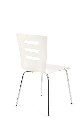 Krzesło do jadalni Intesi Lui białe skandynawskie ze sklejki na chromowanych nogach