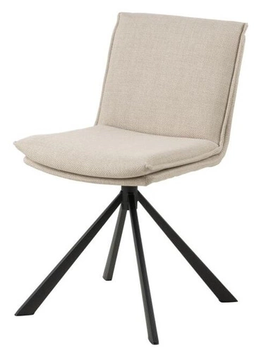 Krzesło tapicerowane Flynn beżowe obrotowe do jadalni i salonu nowoczesne na czarnych nogach