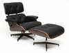 Fotel wypoczynkowy Vip Lounge Chair skórzany czarny z podnóżkiem nowoczesny do salonu