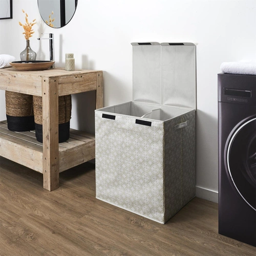 Intesi nowoczesny kosz na pranie 2 komory z pokrywą składany szary do łazienki 50x41x57
