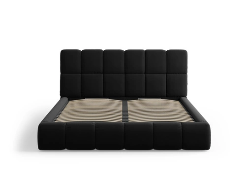 Łóżko tapicerowane Bellis 140x200 czarne welurowe z pojemnikiem do sypialni glamour