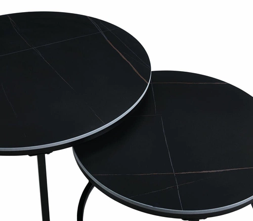 Zestaw 2 okrągłych stolików kawowych Silas czarny nowoczesny metalowo-ceramiczny do salonu