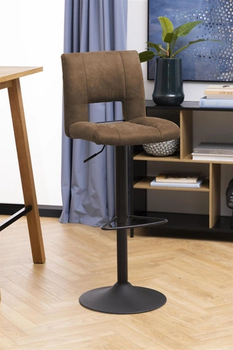 Hoker z oparciem Sylvia brązowy regulowany obrotowy nowoczesny do kuchni i jadalni Actona