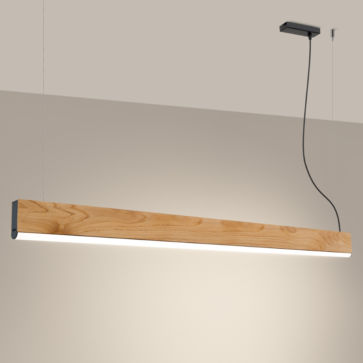 Lampa wisząca LED LYKKE 150 nowoczesna drewniana do salonu, kuchni lub nad wyspę