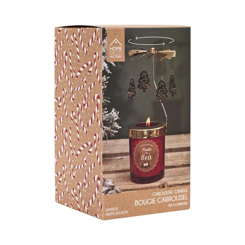 Świąteczna świeca zapachowa z karuzelą Intesi czerwona dekoracja bożonarodzeniowa na stół