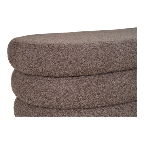 Ławka tapicerowana ze schowkiem Dartford boucle brązowa do przedpokoju i sypialni skandynawska