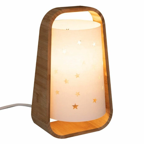 Lampka nocna Cut Star biała boho z bambusową podstawą i papierowym kloszem do sypialni 27cm