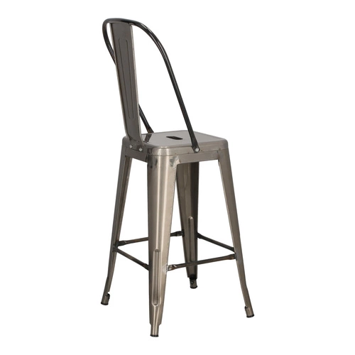 Hoker Paris Back 66 cm metalowy z oparciem industrialny do wyspy kuchennej srebrny D2.DESIGN