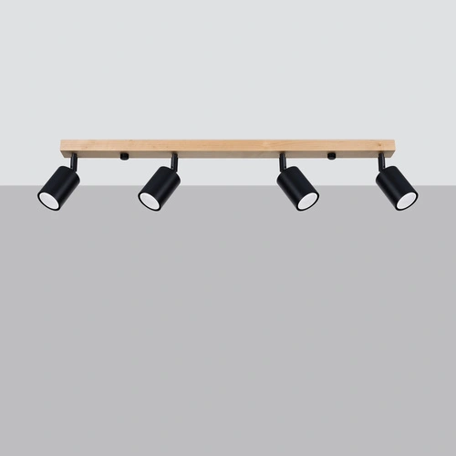 Nowoczesny plafon sufitowy VERDO 4 czarny z drewnem regulowany do salonu SOLLUX LIGHTING