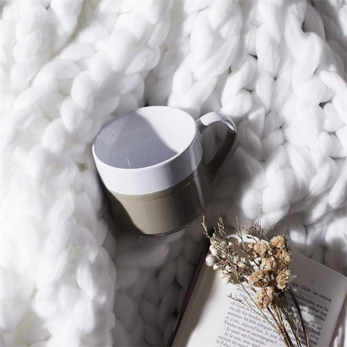 Zestaw 6 kubków ceramicznych Jumelle khaki 330 ml do kawy i herbaty w stylu japandi