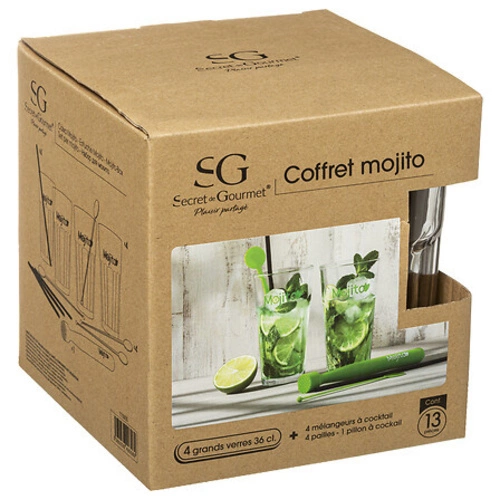 Zestaw 4 szklanek do mojito 400 ml z akcesoriami 5five simply smart transparentny