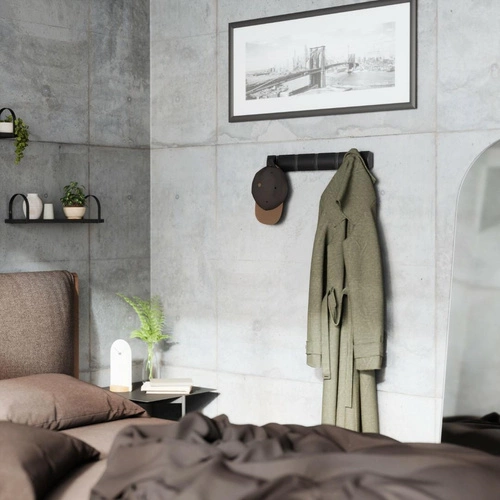 Wieszak ścienny Flip Umbra czarny nowoczesny na kurtki i torebki do przedpokoju 5 haczyków