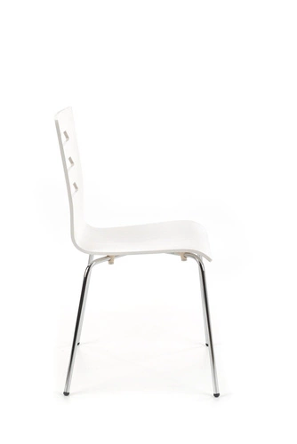 Krzesło do jadalni Intesi Lui białe skandynawskie ze sklejki na chromowanych nogach