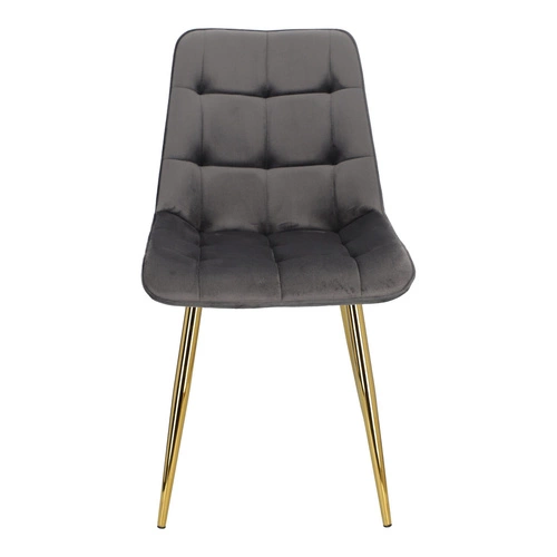 Krzesło do jadalni Pilo szare welurowe tapicerowane glamour na złotych nogach Intesi